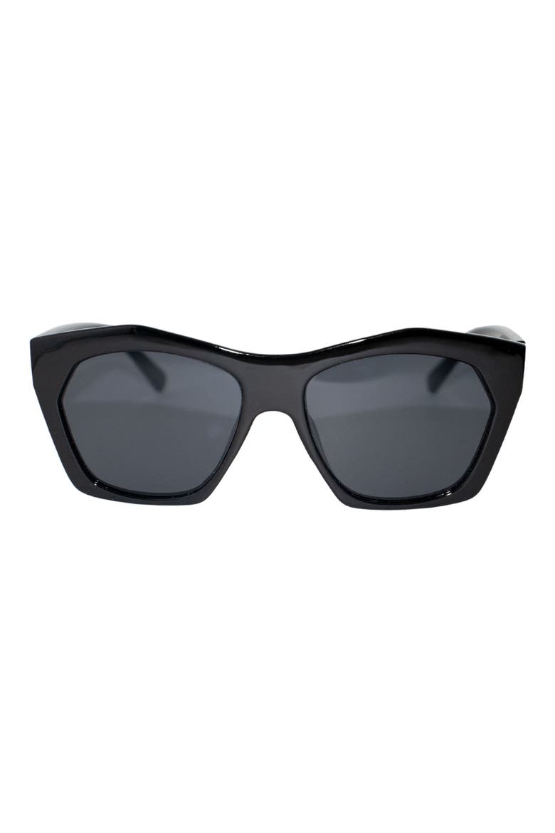 Clara 50mm Polarized Small Geometric Sunglasses, Main, color, BLACK/ BLACK