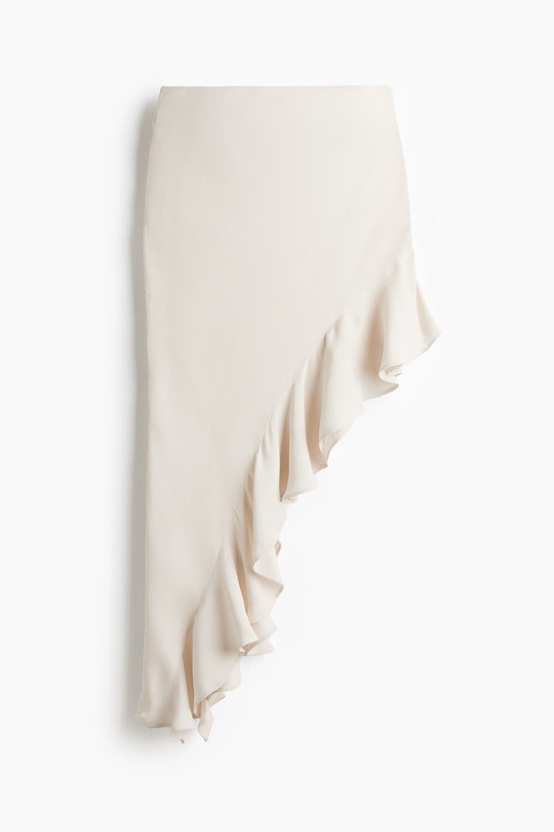 Flounce-trimmed Viscose Skirt, Main, color, Cream