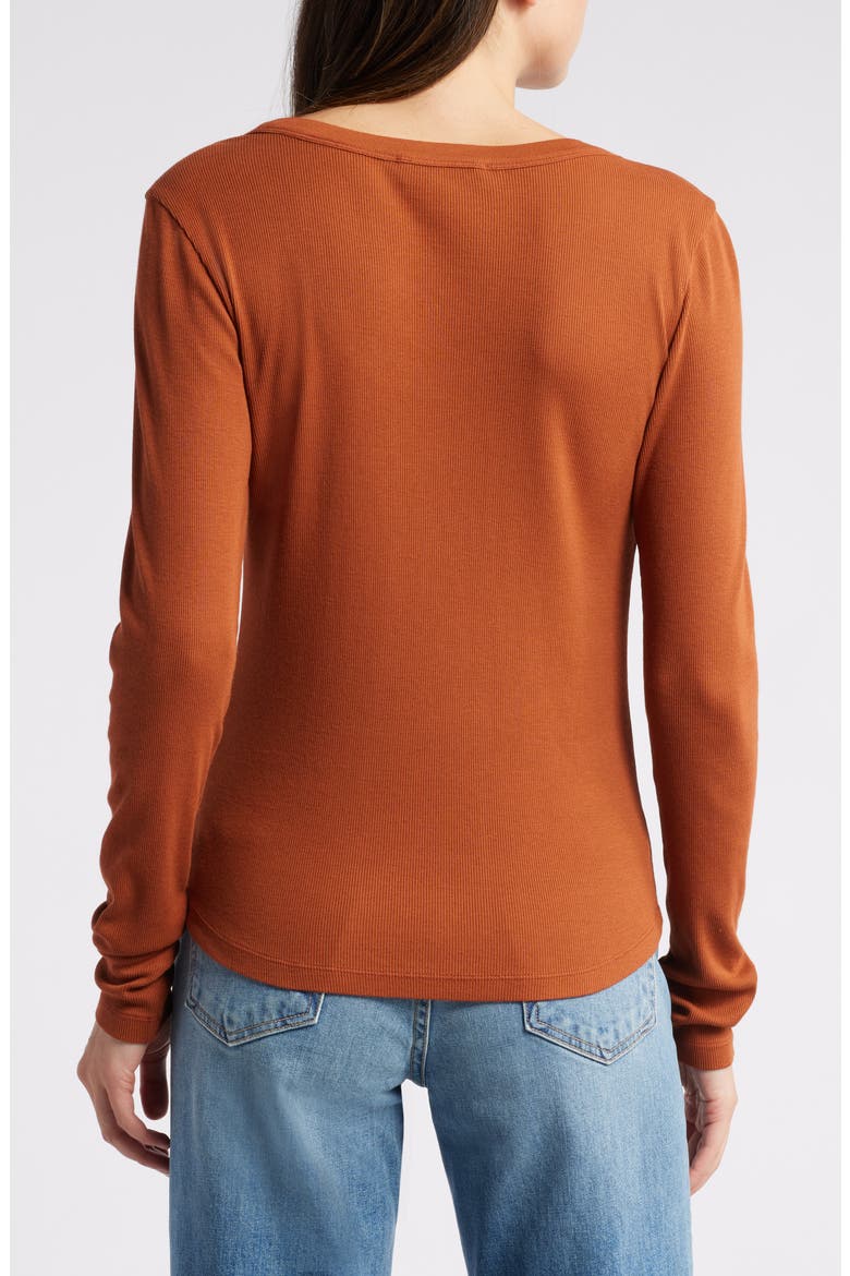 Scoop Neck Long Sleeve Cotton & Modal T-Shirt, Alternate, color, RUST HILLS