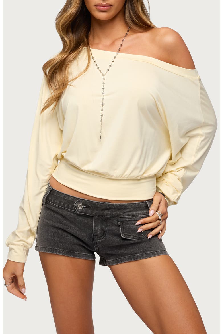 Caisynne One-Shoulder Long Sleeve Jersey Top, Main, color, LIGHT-YELLOW