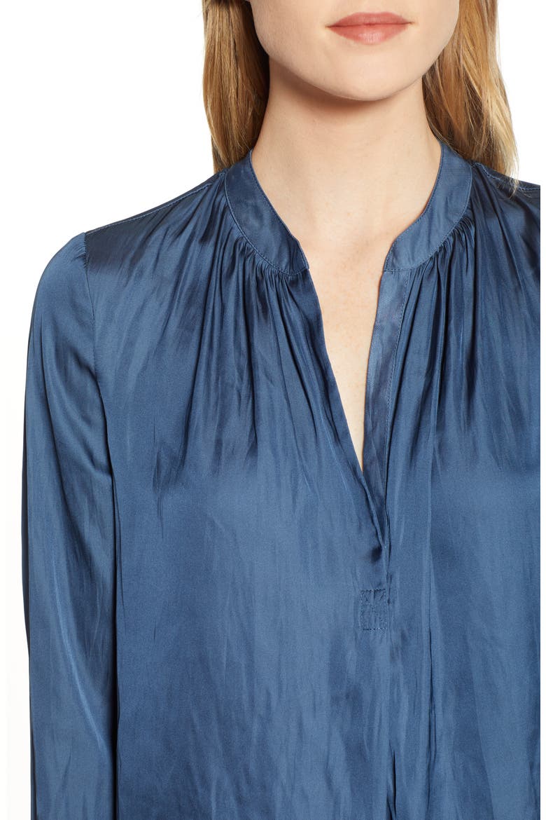 Destination Split Neck Blouse, Alternate, color, INDIGO SEA