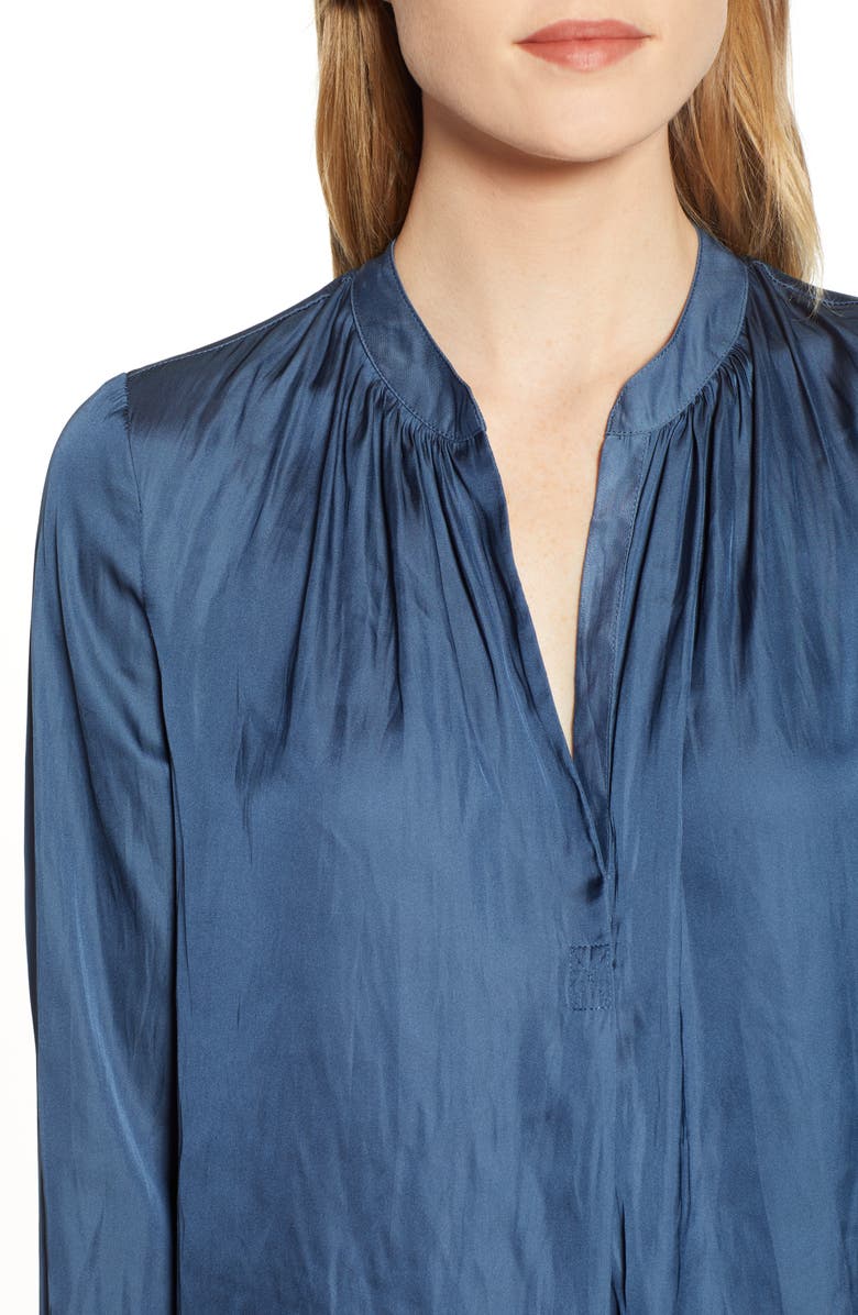 NIC+ZOE Destination Split Neck Blouse, Alternate, color, Indigo Sea