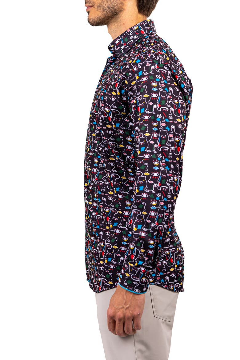 Fibonacci Stretch Ascension 3322 Contemporary Fit Button-Up Shirt, Alternate, color, BLACK