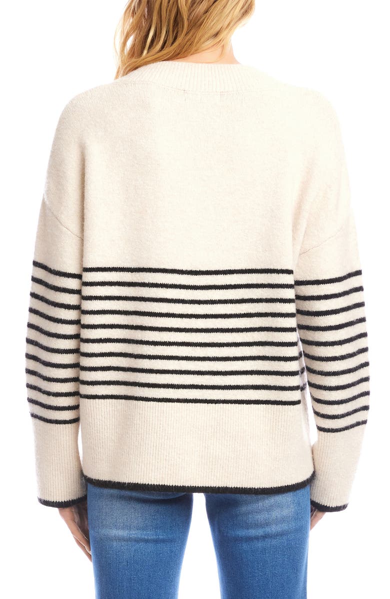 Karen Kane Stripe V-Neck Sweater, Alternate, color, Ecru/ Black
