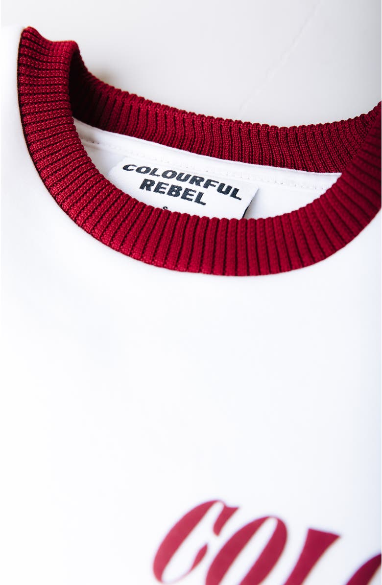 Colourful Rebel Logo Contrast Rib Dropped Shoulder Sweat, Alternate, color, White