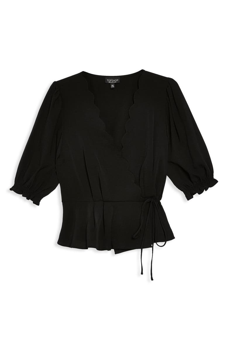Topshop Scarlett Scalloped Wrap Blouse, Alternate, color,