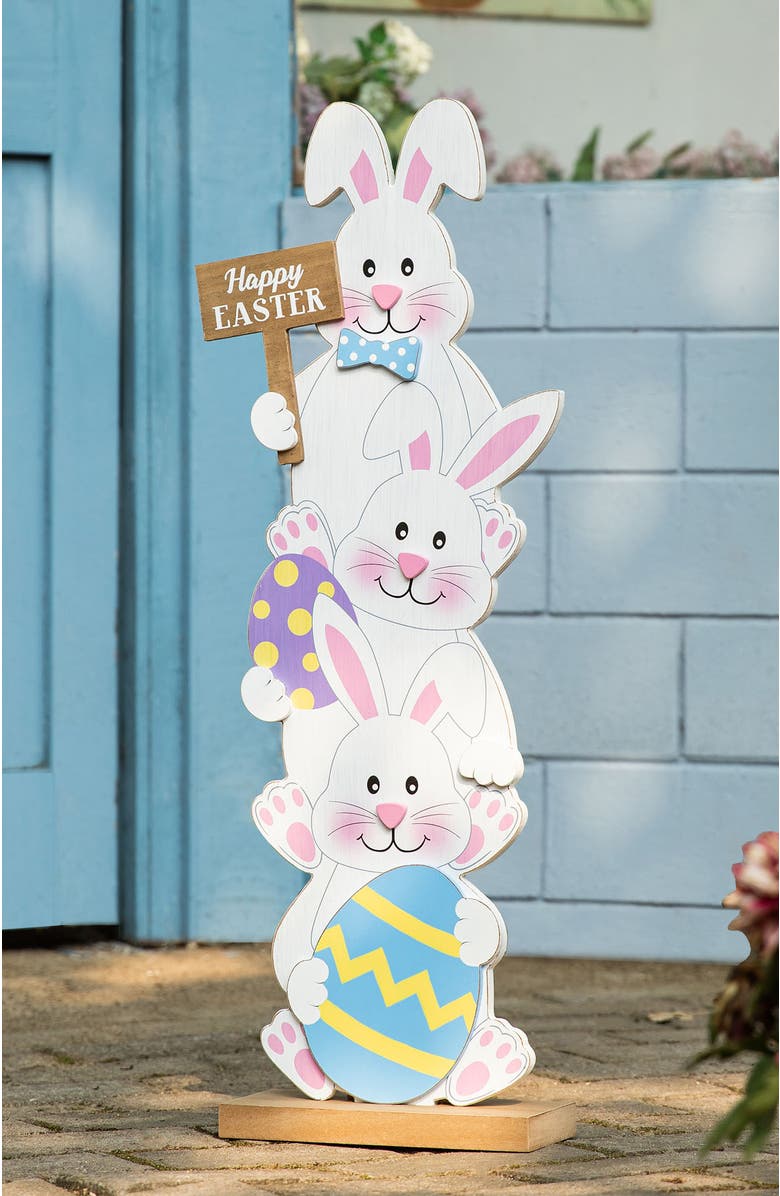 Glitzhome Wooden Easter Stacked Bunny Porch Decor, Alternate, color, White