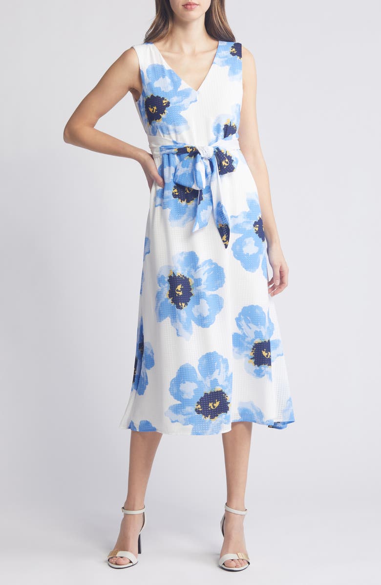 Anne Klein Floral Tie Belt Midi Dress, Main, color,