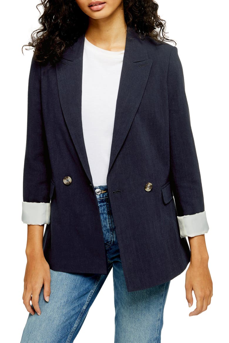 Coco Linen Blazer, Main, color, NAVY BLUE