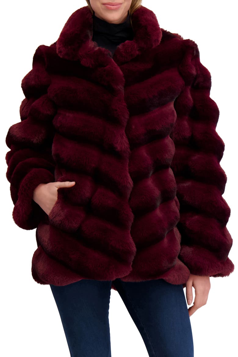 Fur-Free Chinchilla (Faux Fur) Chevron Jacket, Main, color, WINE CHINCH