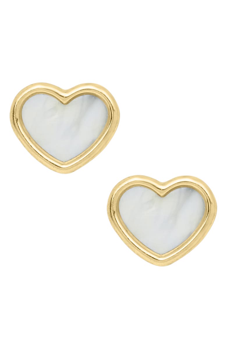 Mignonette 14K Gold & Mother-of-Pearl Heart Stud Earrings, Main, color, Gold