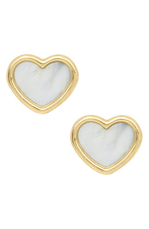 14K Gold & Mother-of-Pearl Heart Stud Earrings (Baby)