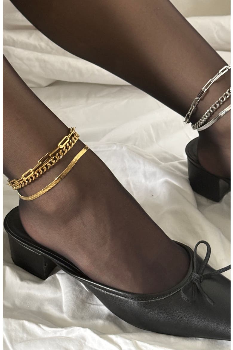 Set of 3 Assorted Chain Anklets, Alternate, color, GOLD
