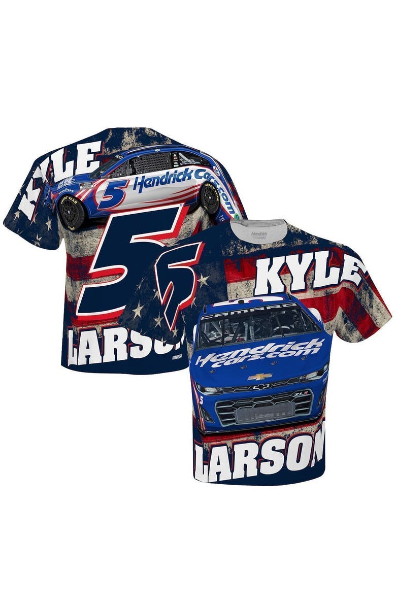 HENDRICK MOTORSPORTS TEAM COLLECTION Men's Hendrick Motorsports Team Collection White Kyle Larson HendrickCars.com Sublimated Patriotic Total Print T-Shirt, Alternate, color, 