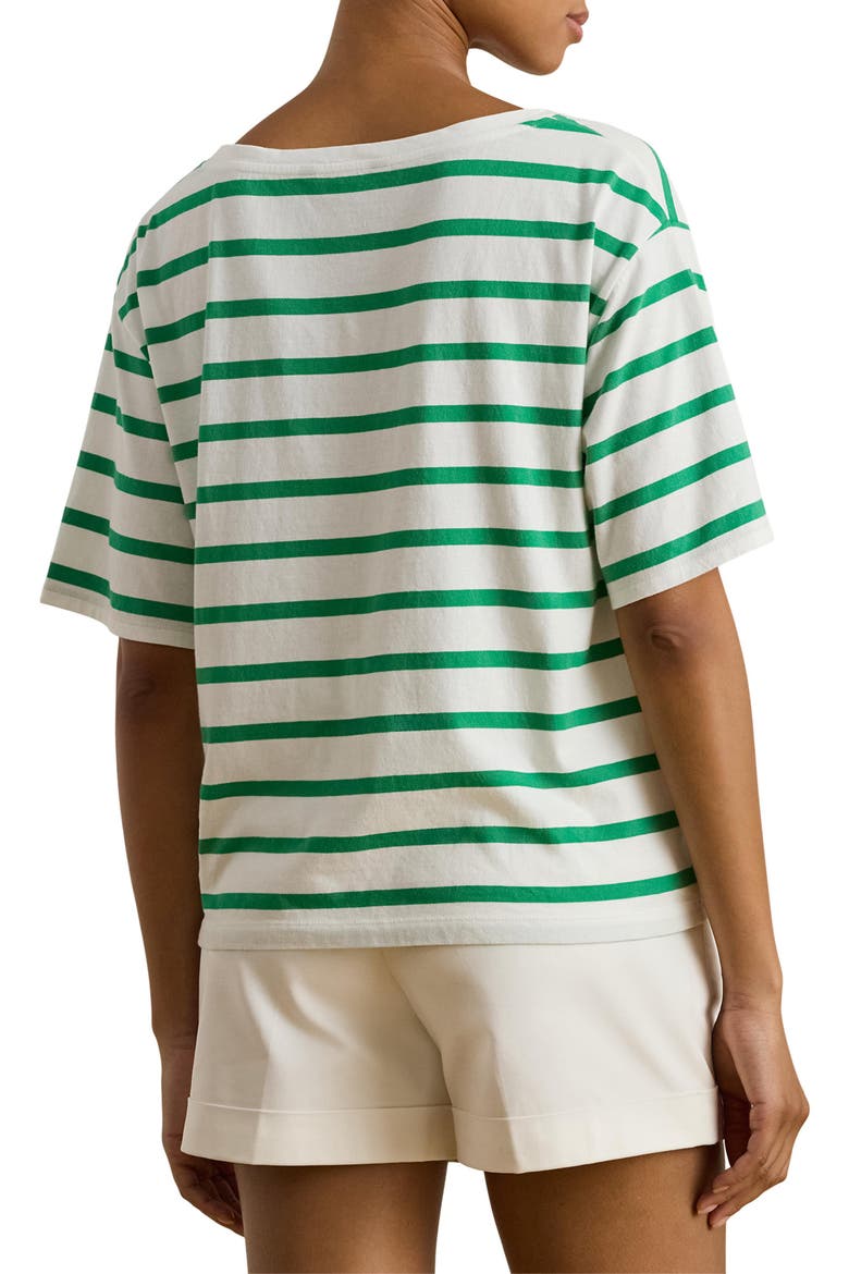 Beaded Logo Stripe Short Sleeve T-Shirt, Alternate, color, WHITE/ STEM