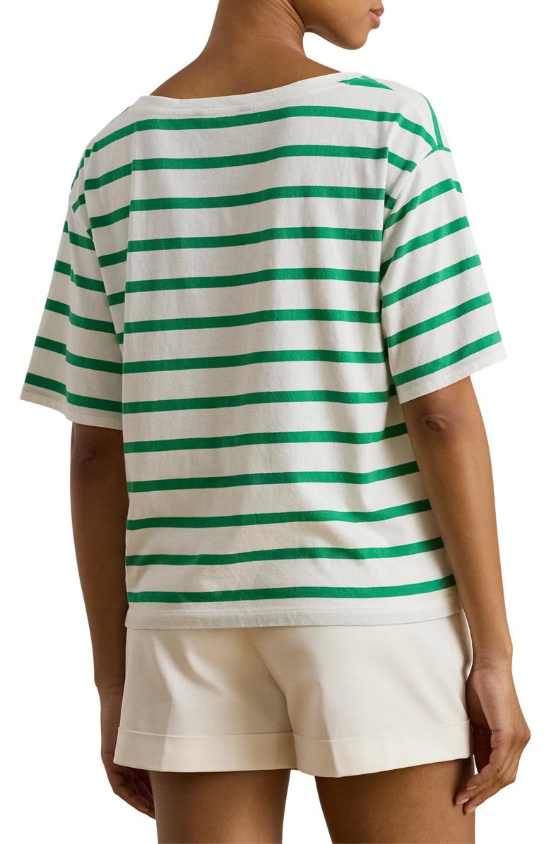 Lauren Ralph Lauren Beaded Logo Stripe Short Sleeve T-Shirt, Alternate, color, White/ Stem