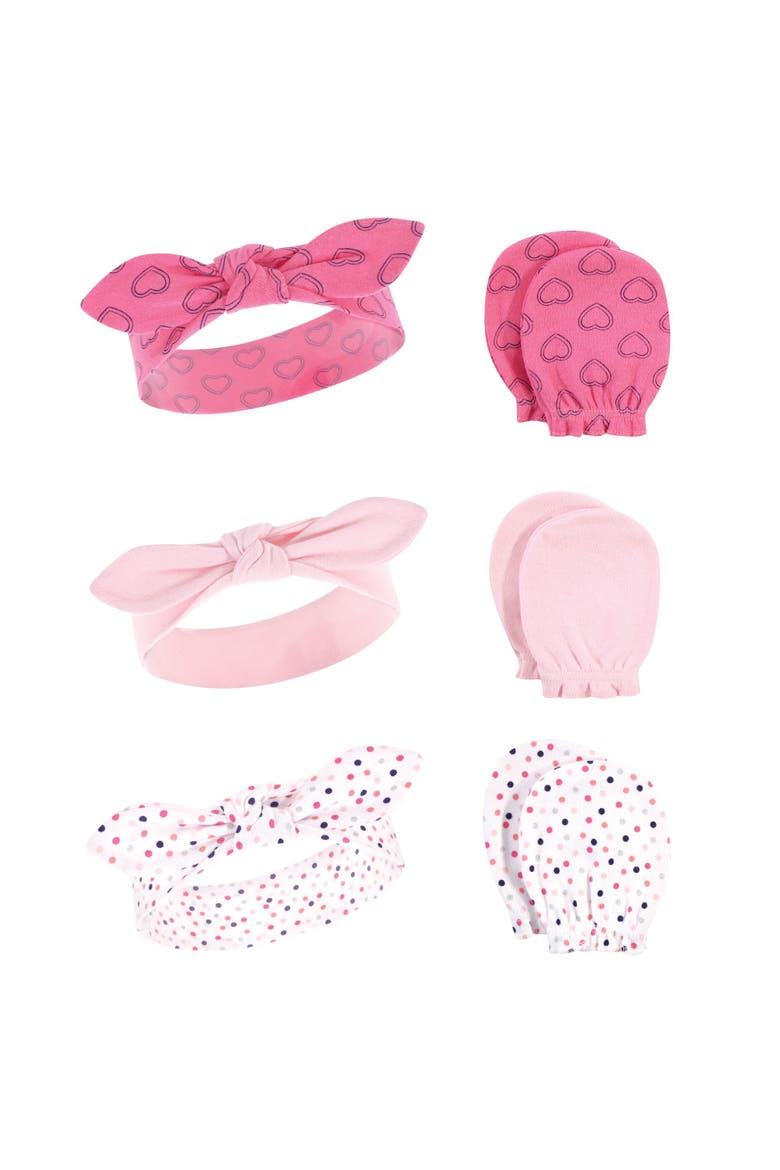 Cotton Headband and Scratch Mitten Set, Main, color, Navy Hearts