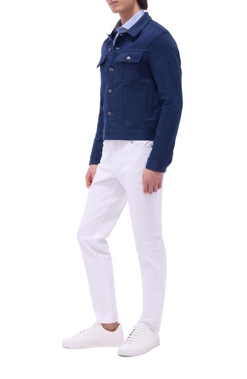 Bugatchi Stretch Linen & Cotton Trucker Jacket In Navy