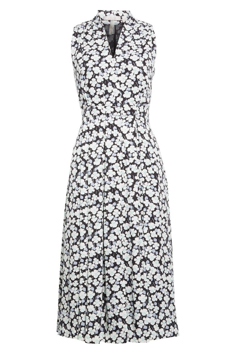 Floral Print Silk Twill Dress, Alternate, color, BLACK PANSY PRINT