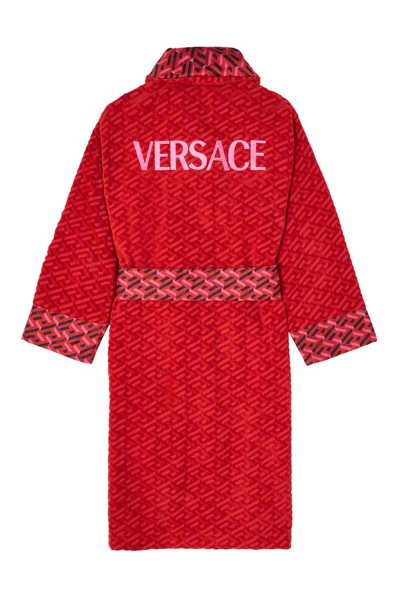 Gender Inclusive La Greca Terry Cloth Bathrobe, Alternate, color, RED TONES