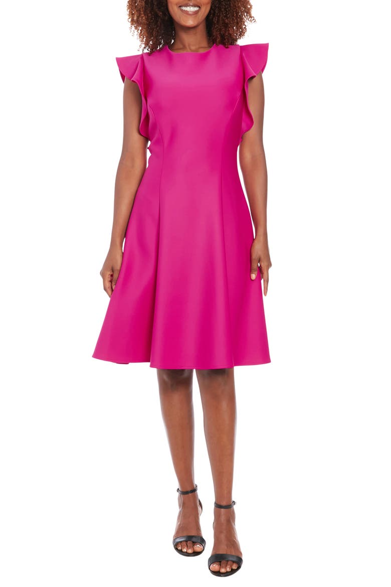 Ruffle Sleeve Fit & Flare Dress, Main, color, FUCHSIA