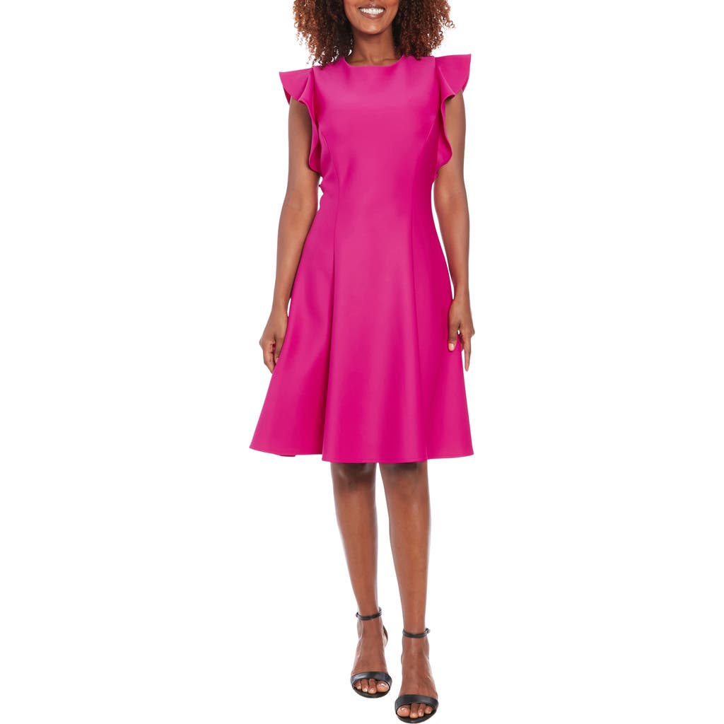 London Times Ruffle Cap Sleeve Fit & Flare Dress In Pink