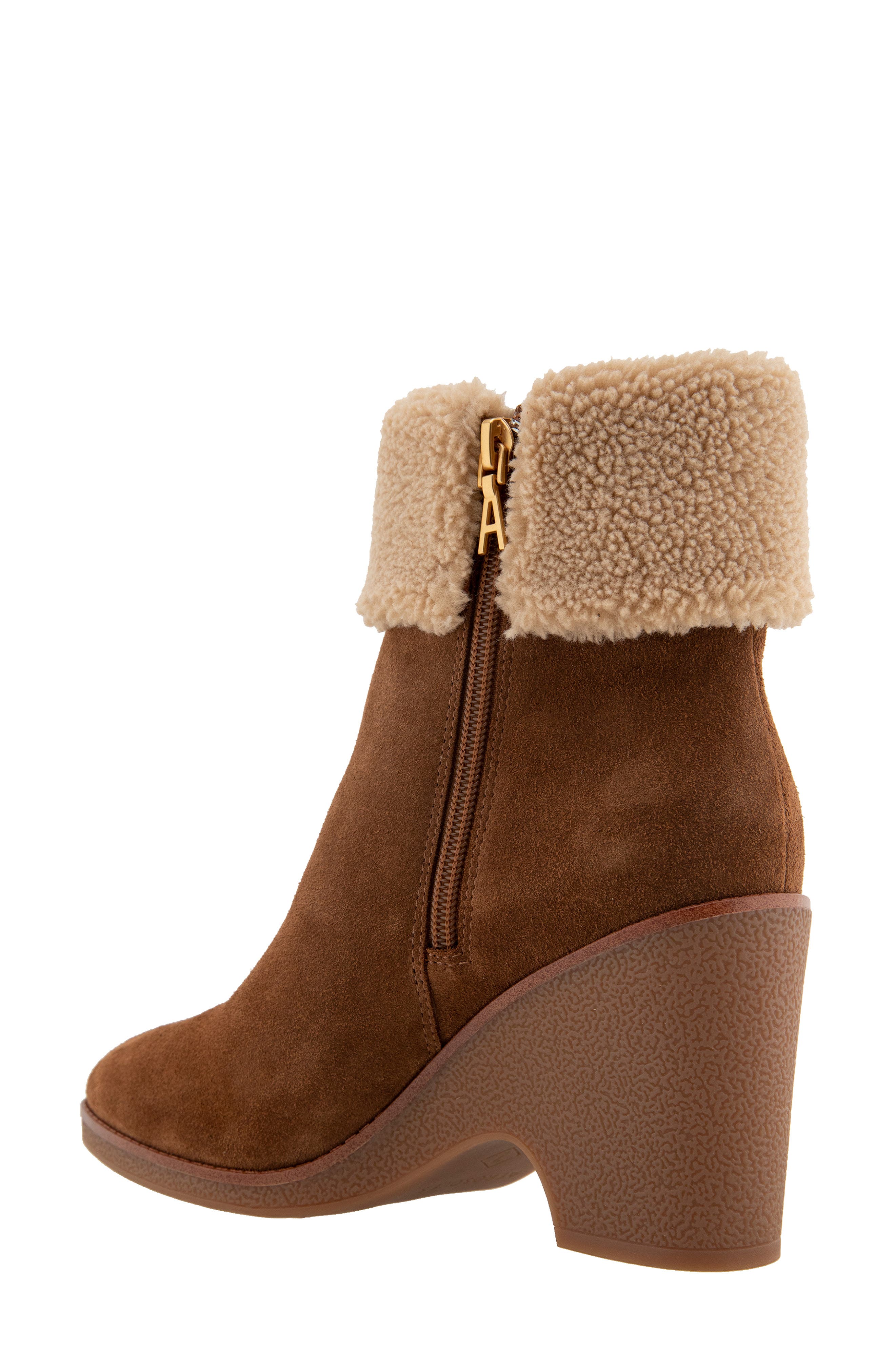 Aerosoles Mina Faux Shearling Bootie, Alternate, color, Tobacco Suede