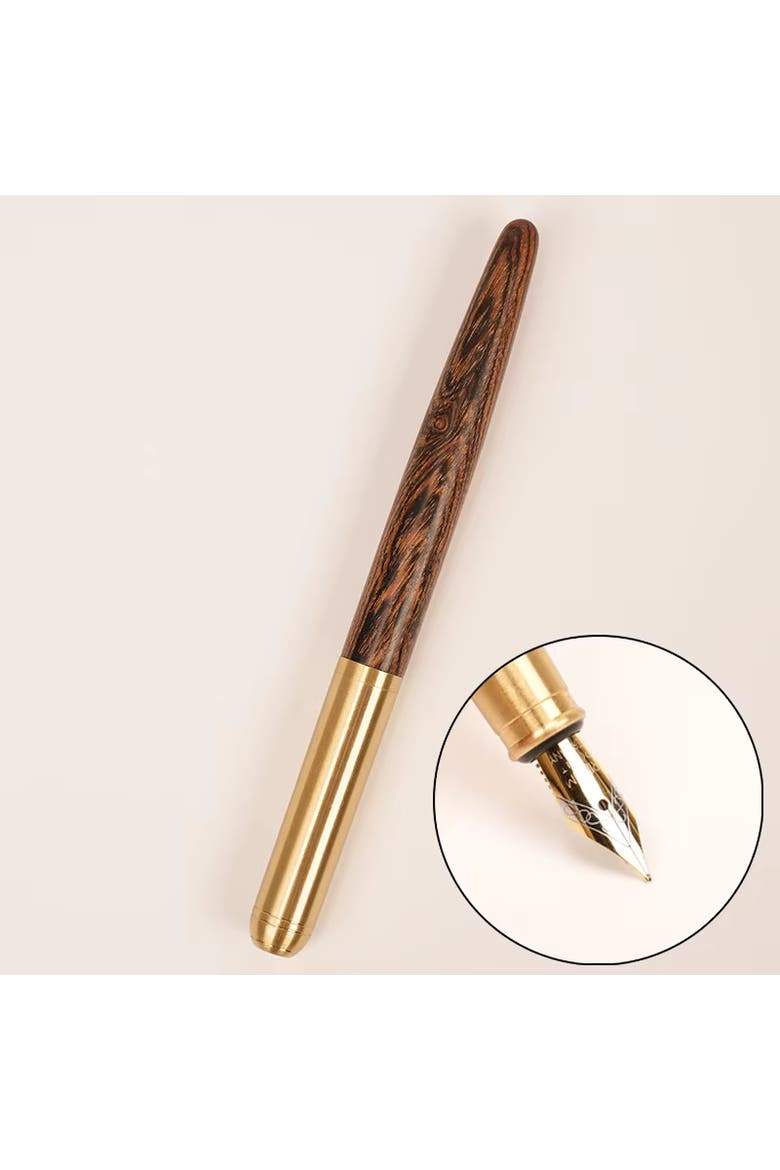 The Hemmingway | Handmade Wood and Brass Fountain Pen, Main, color, Brown