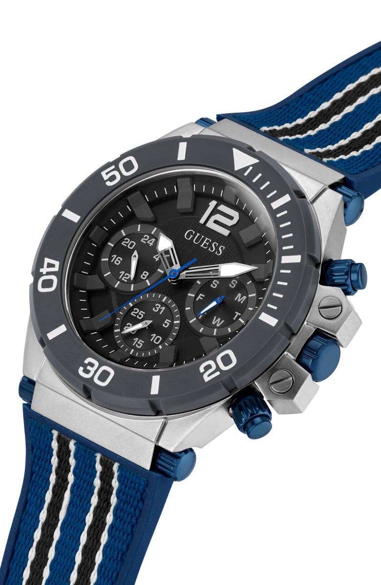 GUESS Multifunction Nylon and Silicone Strap Watch, 48mm, Alternate, color, 