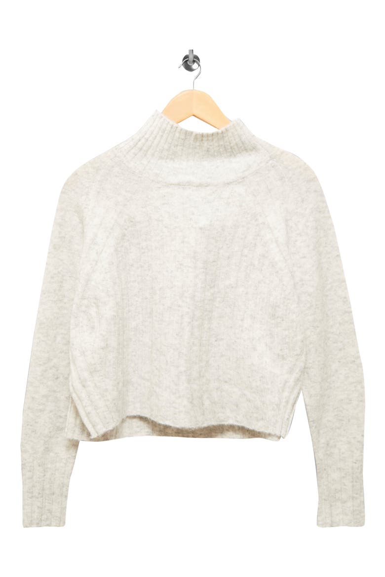 Rib Crop Turtleneck Sweater, Alternate, color, GREY MARL