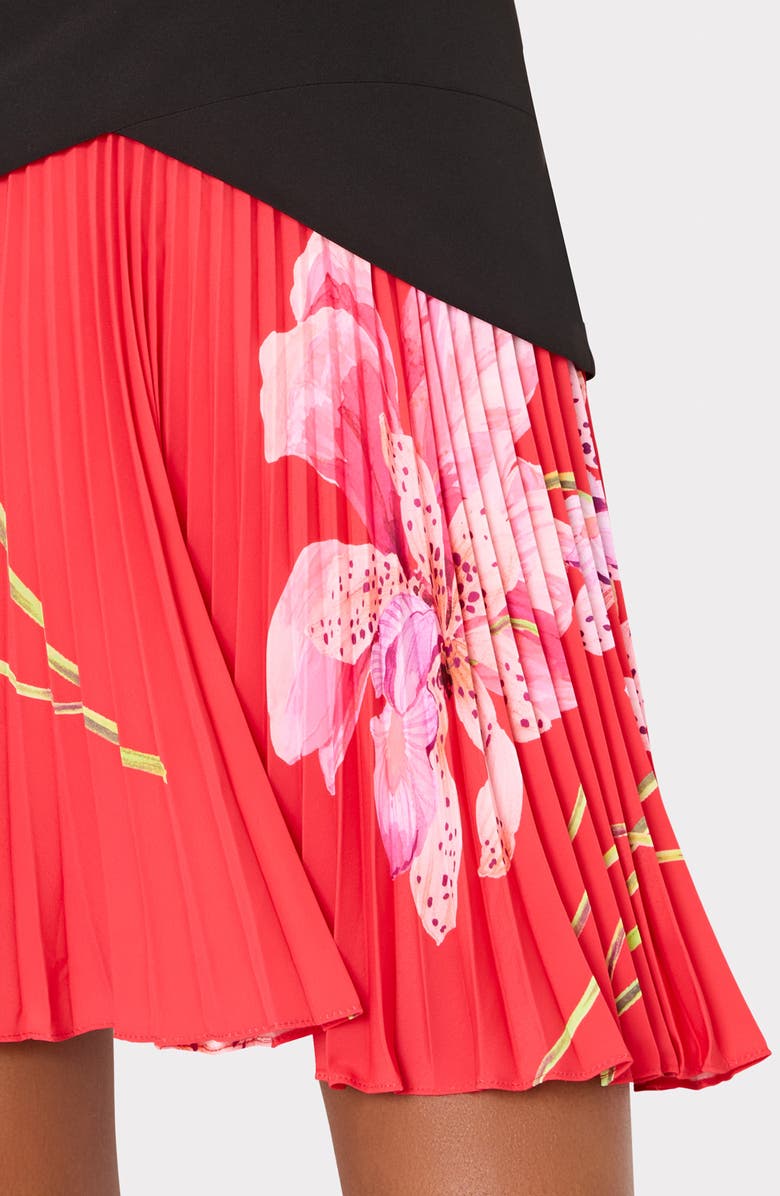 Milly Haddy Floral Pleated Minidress, Alternate, color, Black/ Red Multi