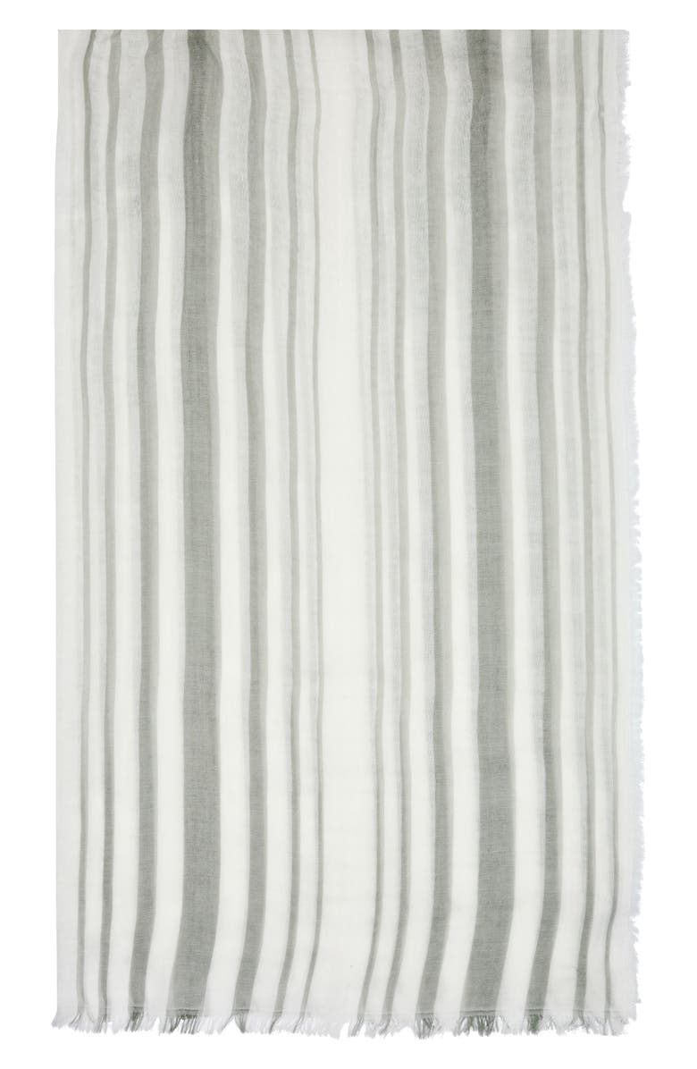 Vince Variegated Stripe Cotton Fringe Scarf, Alternate, color, Sea Stone Off White