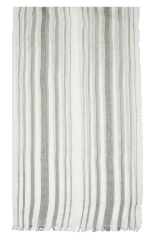 Vince Variegated Stripe Cotton Fringe Scarf In Sea Stone Off White