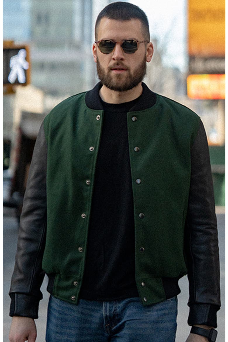 PINE VARSITY JACKET, Alternate, color, Green / Black