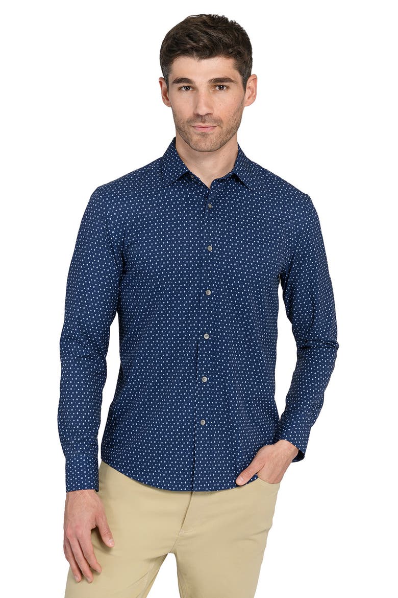 Trim Fit Neat Performance Button-Up Shirt, Alternate, color, NAVY