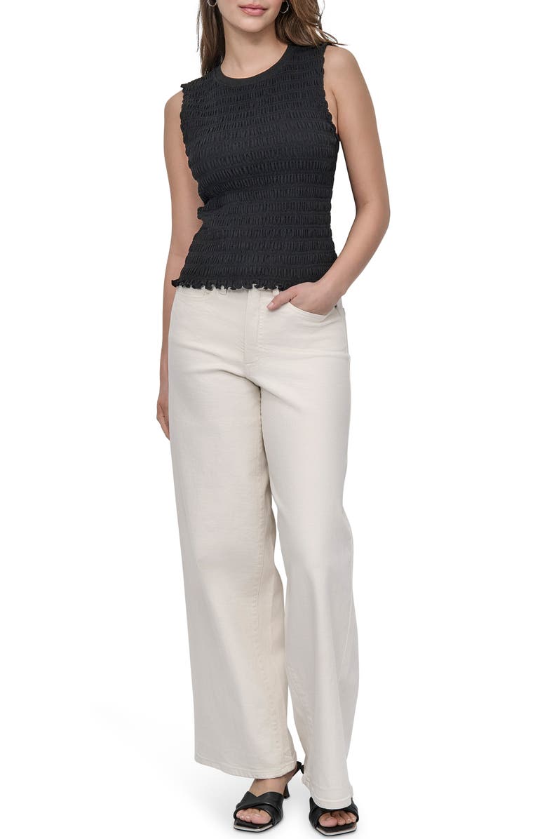 DKNY Jeans Smocked Sleeveless Top, Alternate, color, Black