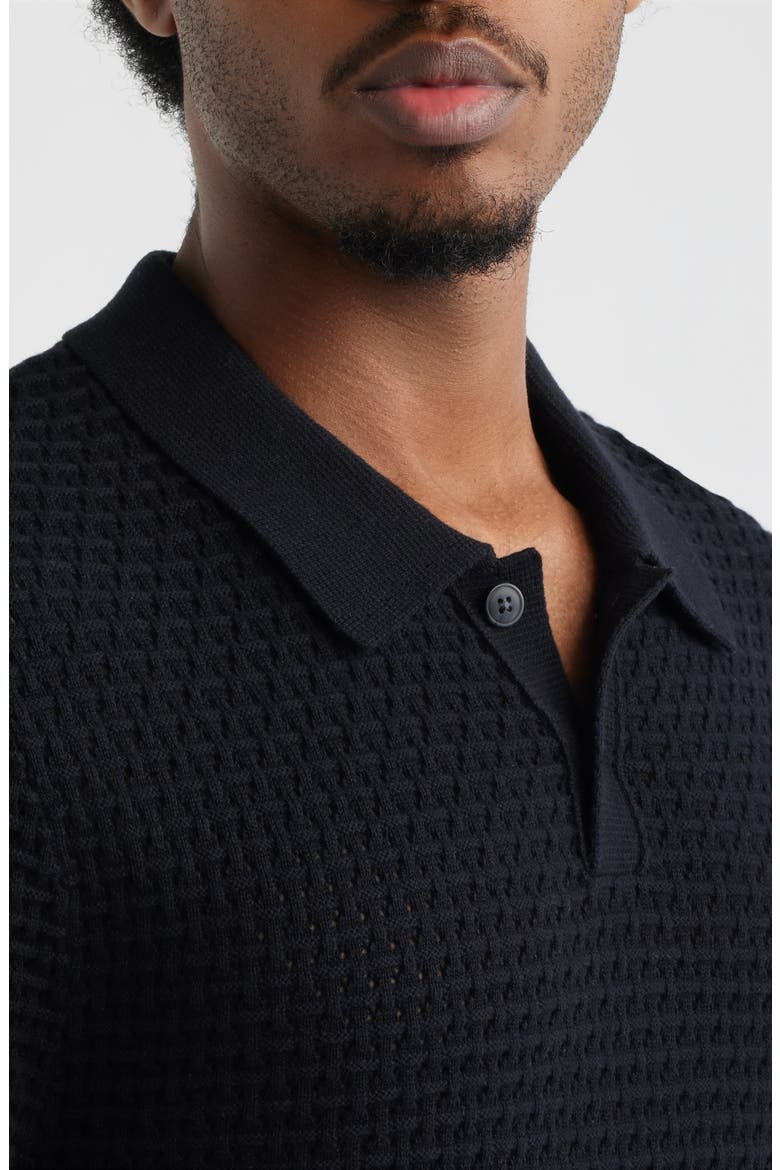 Texture Knit Polo Top, Alternate, color, BLACK