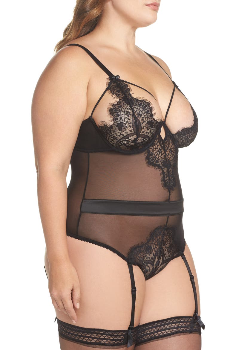 Eyelash Curves Lace Teddy, Alternate, color, BLACK