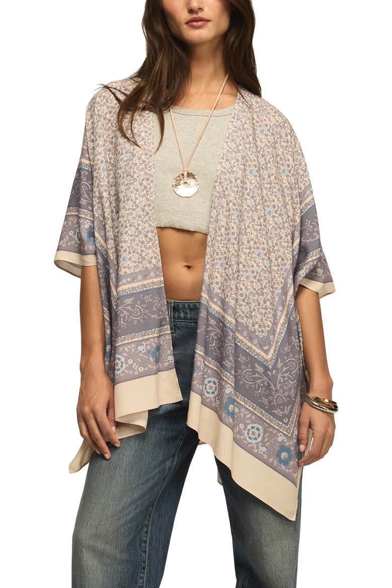 Border Print Open Front Jacket, Main, color, BLUE BORDER PRINT