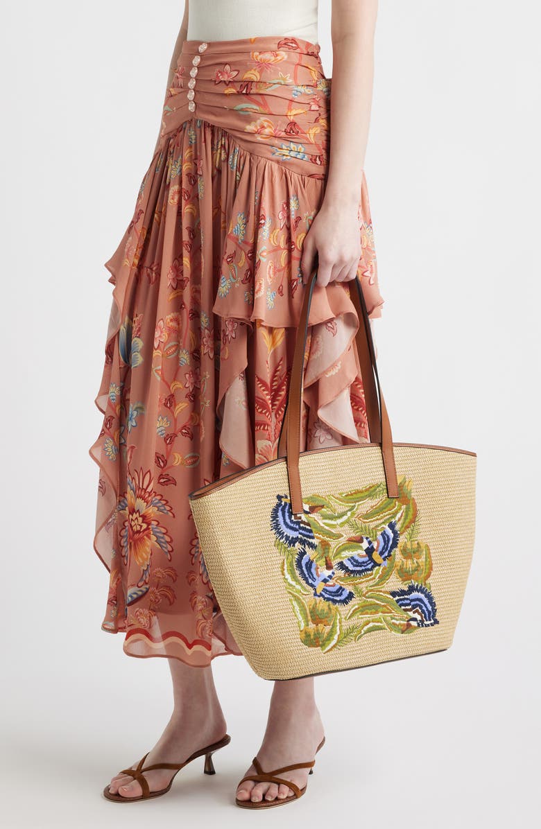 FARM Rio Large Embroidered Raffia Basket Tote, Alternate, color, Natural Raffia And Black