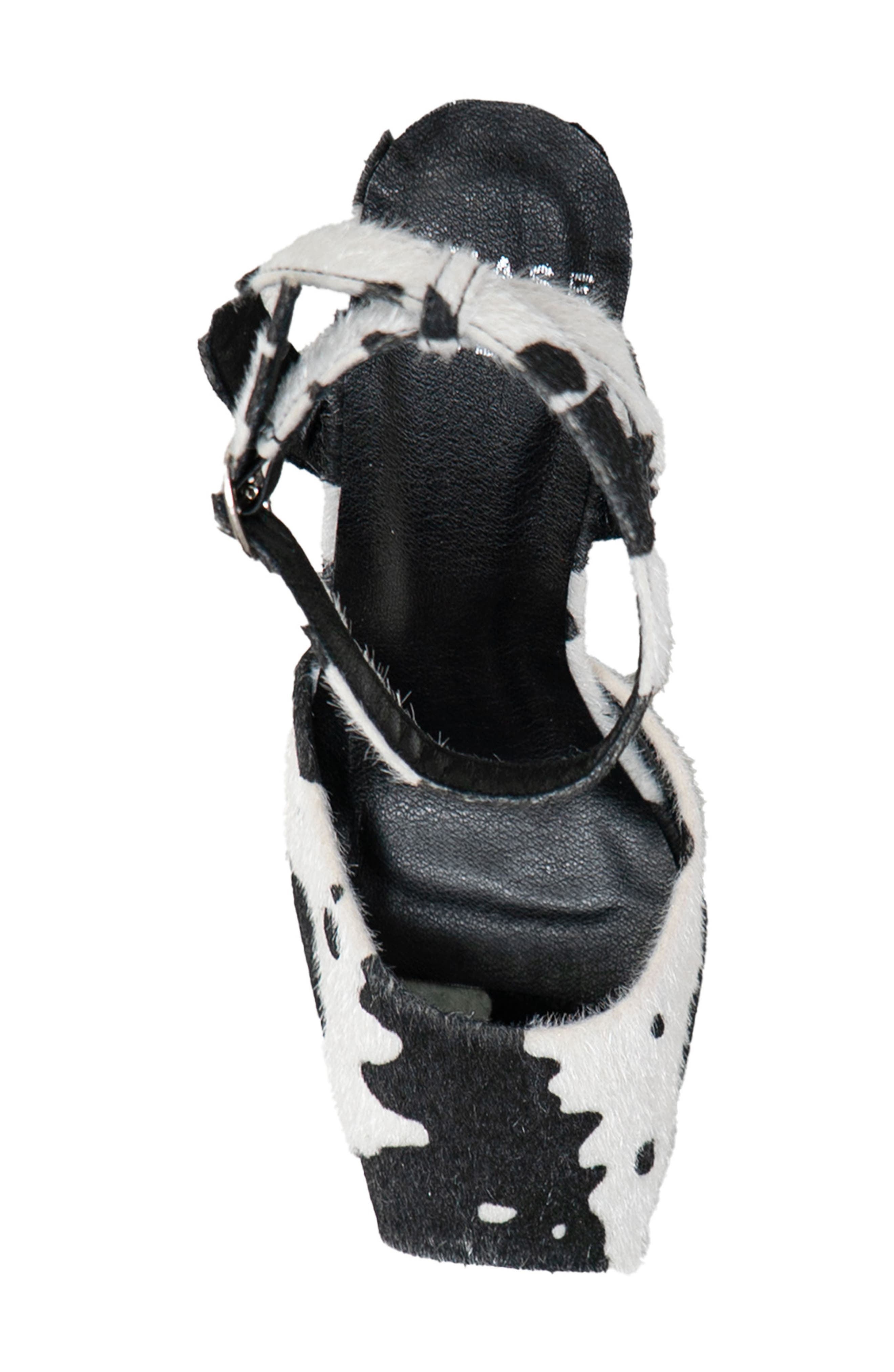 CHASE AND CHLOE Peep Toe Wedge Sandal, Alternate, color, Black/ White Cow