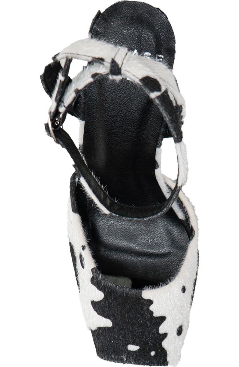CHASE AND CHLOE Peep Toe Wedge Sandal, Alternate, color, Black/ White Cow