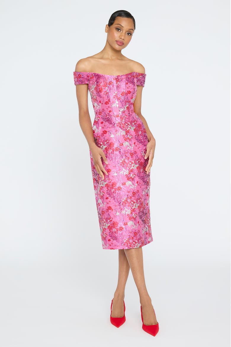 Chantel Off Shoulder Dress, Alternate, color, Sweetheart Pink/Poppy
