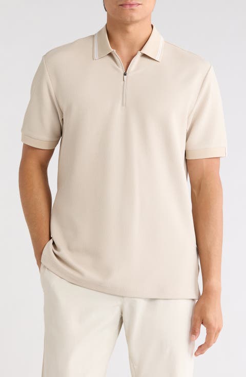 Textured Quarter Zip Knit Polo