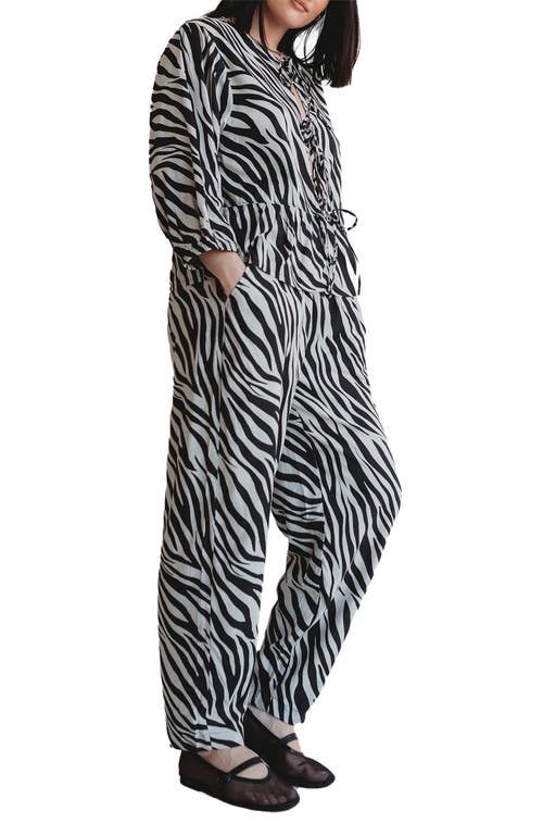 Turtledove London Organic Cotton Multicolor Zebra Streak Print Barrel Leg Trousers In Multi