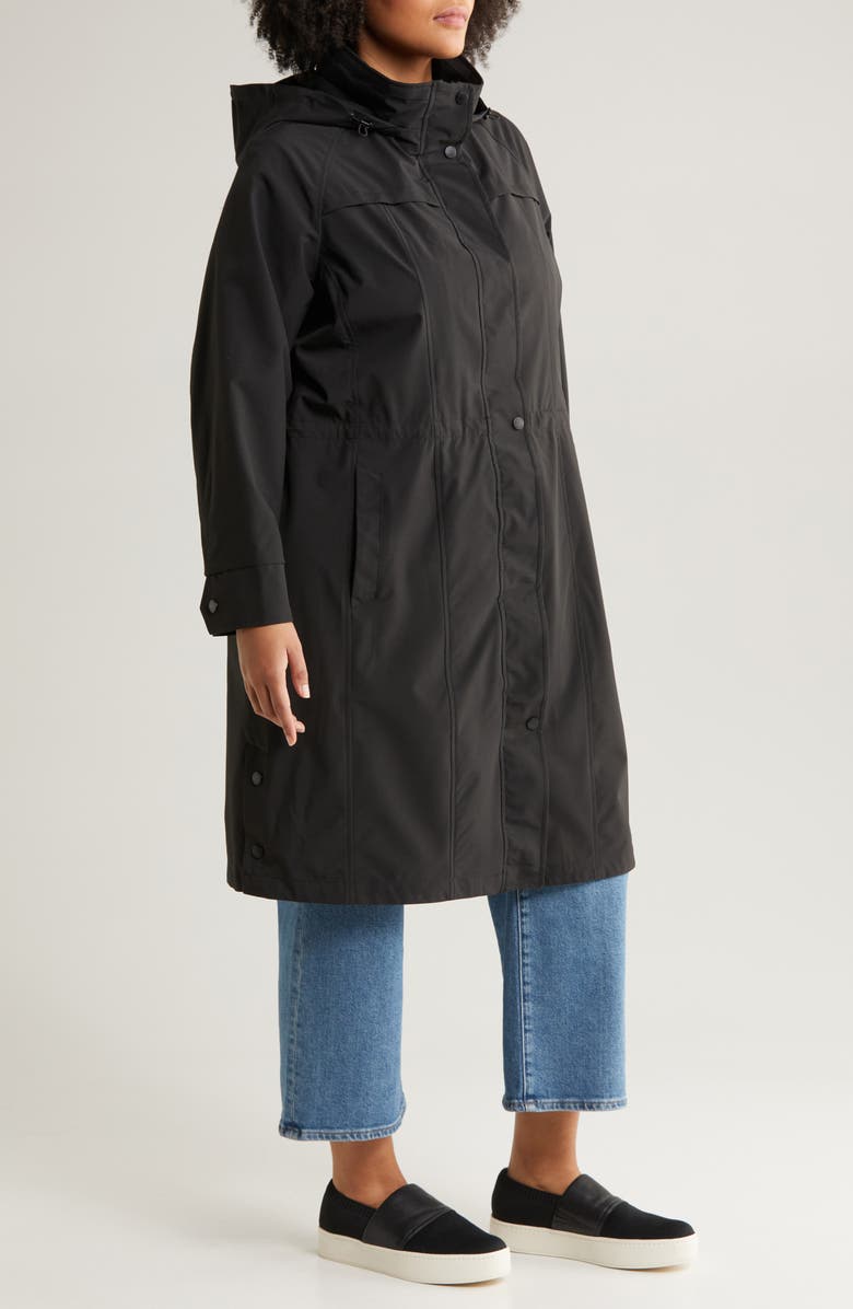 Gallery Water Resistant Hooded Raincoat, Alternate, color, Black