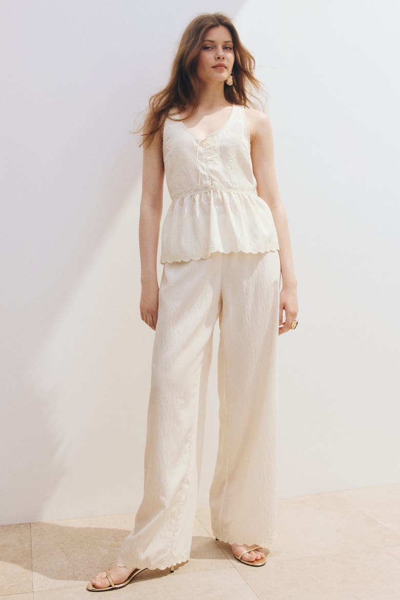 Straight-leg Scalloped Pants, Alternate, color, Cream