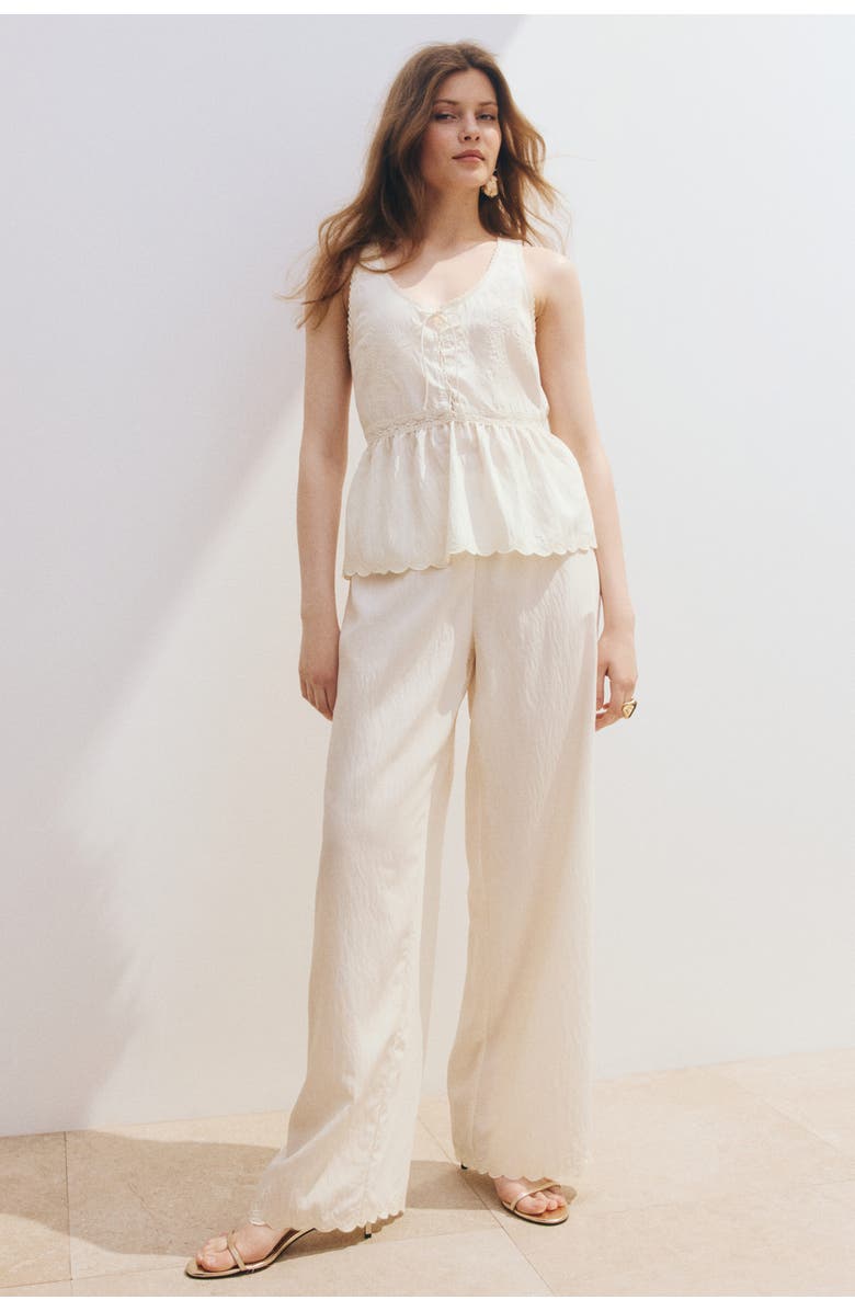 H&M Straight Scalloped Trousers, Alternate, color, Cream