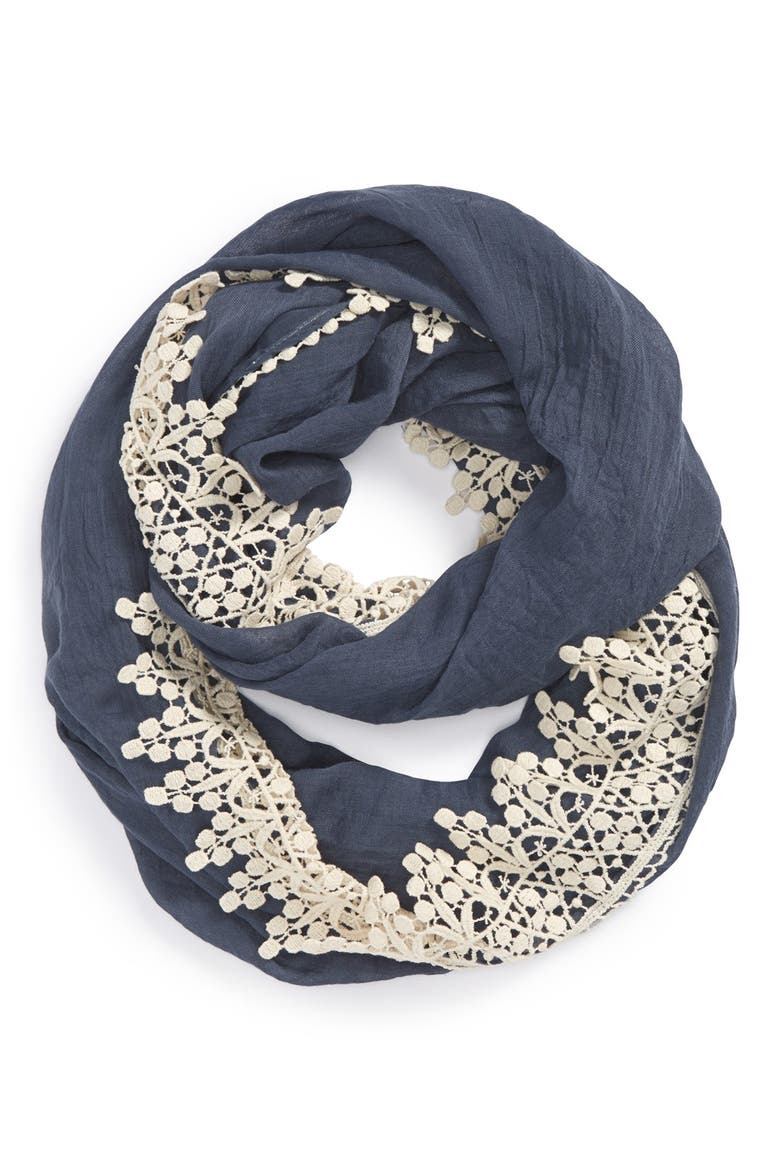 Crochet Infinity Scarf, Main, color, DENIM