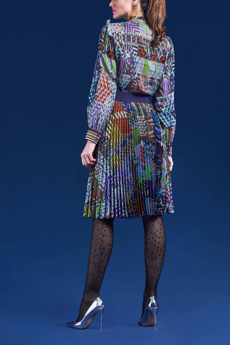Plissee Skirt With Geometrical Pattern, Alternate, color, Blue Multicolor